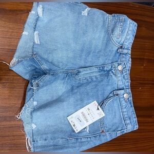 Zara Light Blue Distressed Denim Shorts